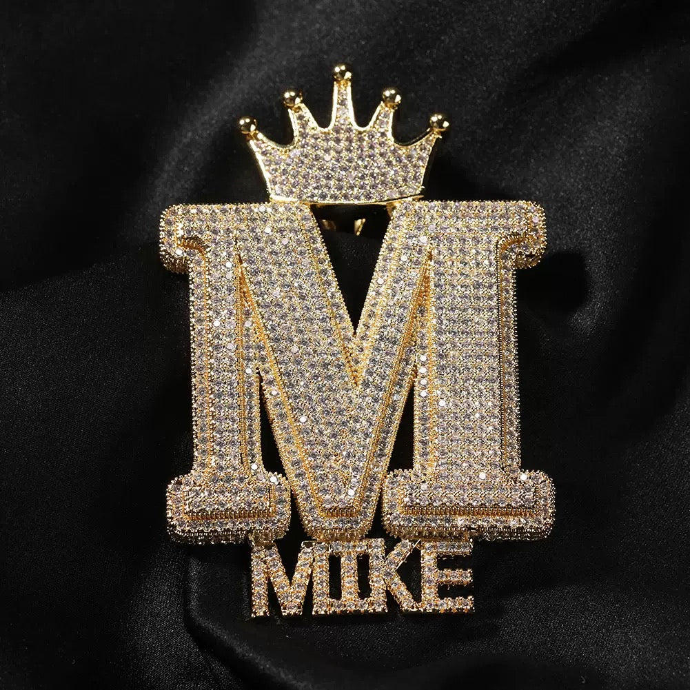 Custom Crown Letter Name Necklace – Personalized Iced Out Pendant