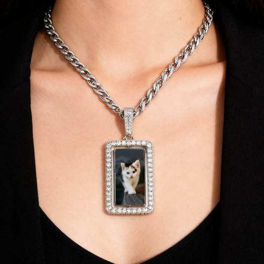 Rotatable Custom Pet Photo Rectangle Pendant Necklace