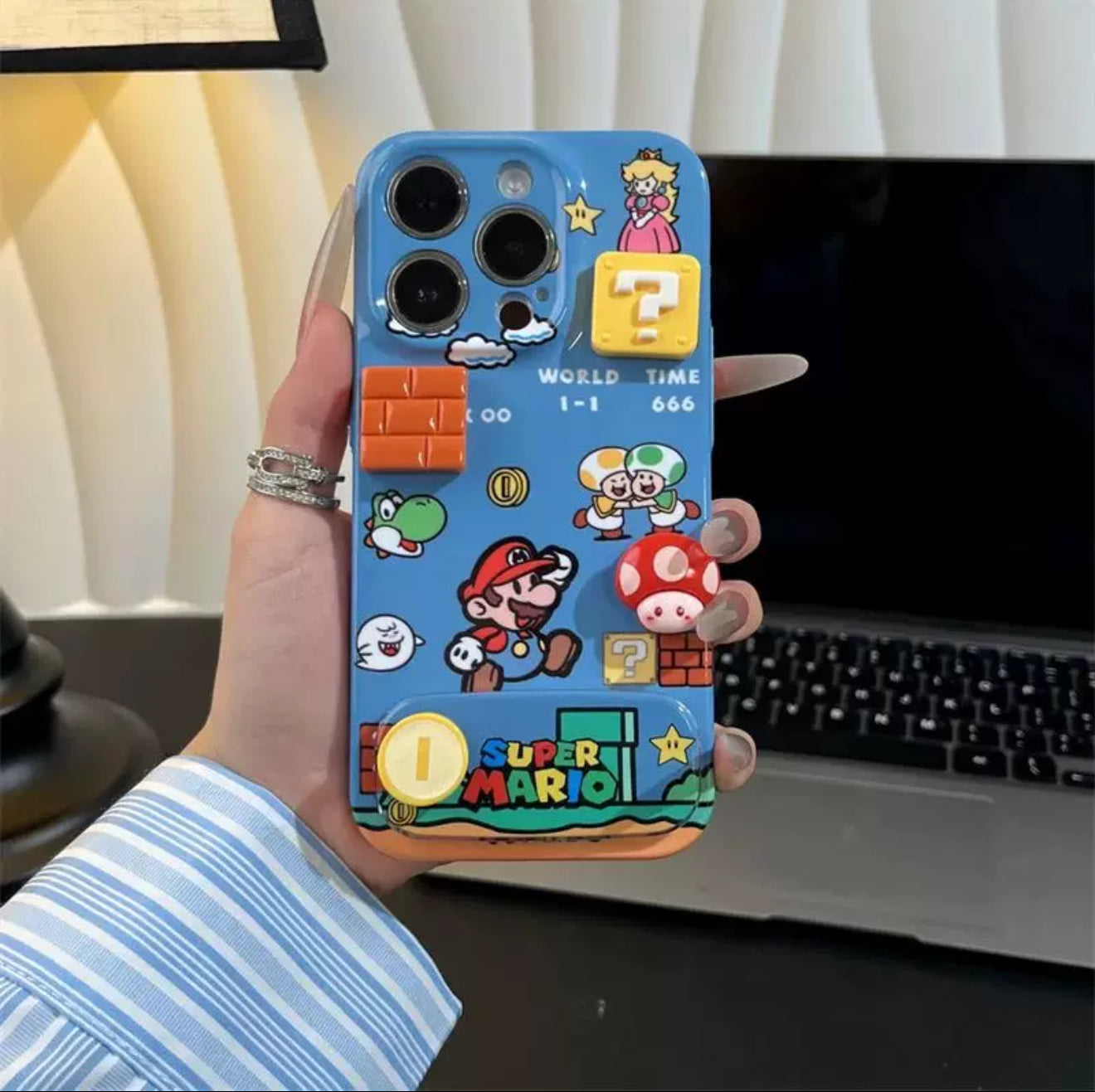 Super Mario Themed Phone Case with Stand & Mini Mirror