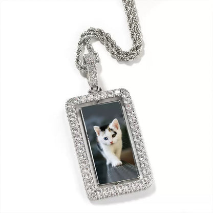 Rotatable Custom Pet Photo Rectangle Pendant Necklace