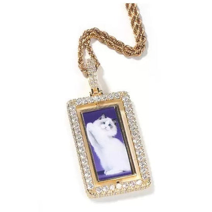 Rotatable Custom Pet Photo Rectangle Pendant Necklace