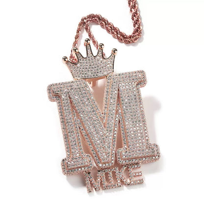 Custom Crown Letter Name Necklace – Personalized Iced Out Pendant
