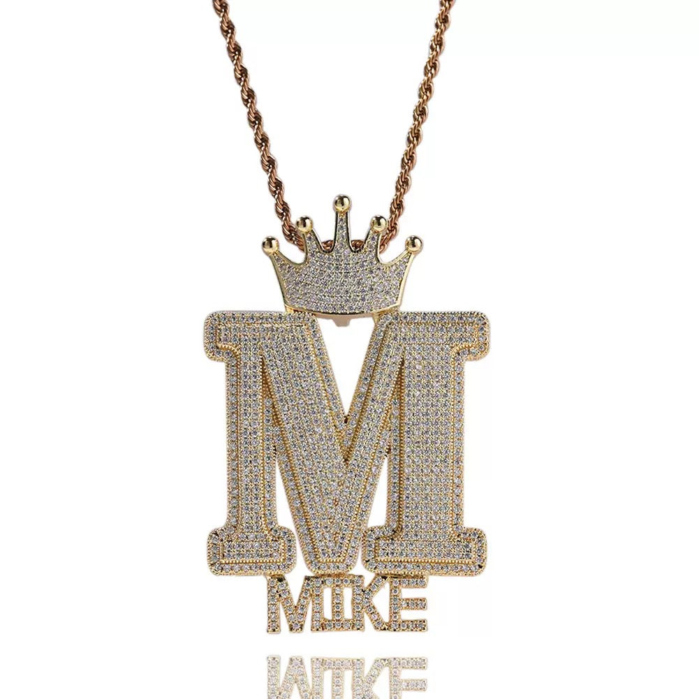Custom Crown Letter Name Necklace – Personalized Iced Out Pendant