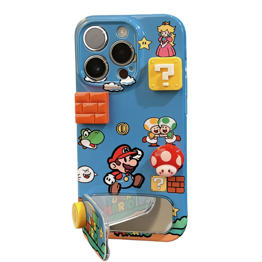 Super Mario Themed Phone Case with Stand & Mini Mirror